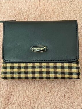 Longaberger Black and Tan Check Trifold Billfold Wallet